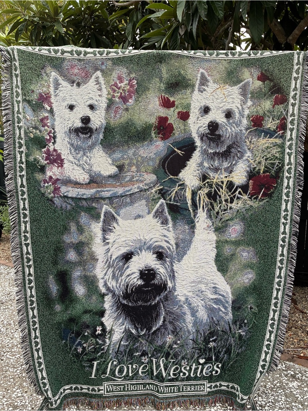 🐾 Vintage The Danbury Mint "I Love Westies" Woven Throw Blanket! 🐾